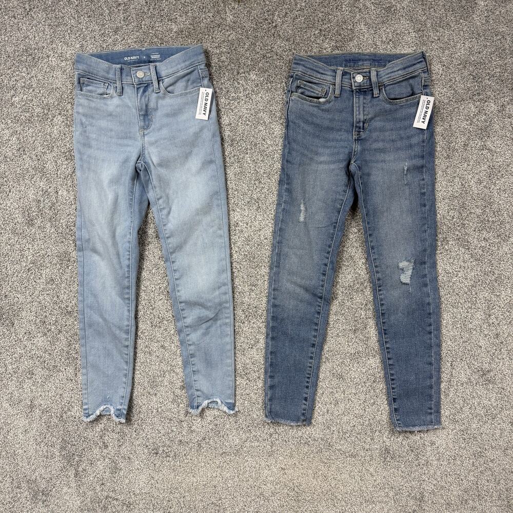 Old Navy Rockstar Jeggings Lot Of 2 Girls 8 22x22 Blue Denim Raw Hem Indie